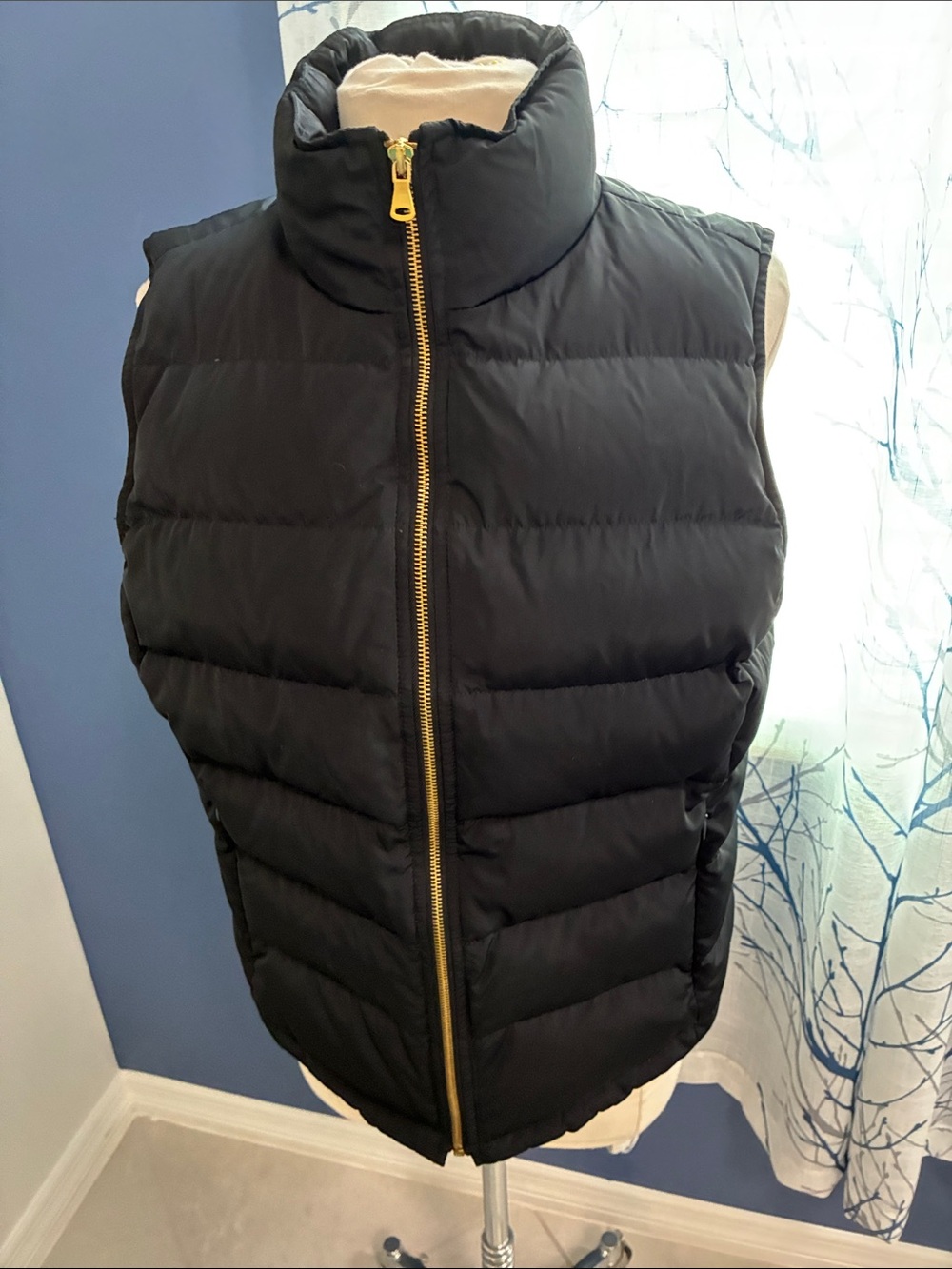 Talbots Black Quilted Down Filled Puffer Vest with Gold Zipper